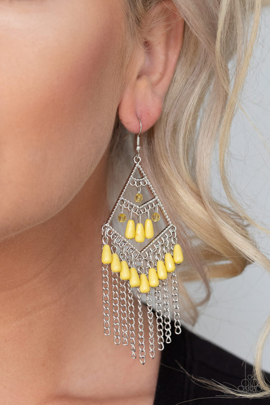 Trending Transcendence Yellow Earring - Paparazzi Accessories