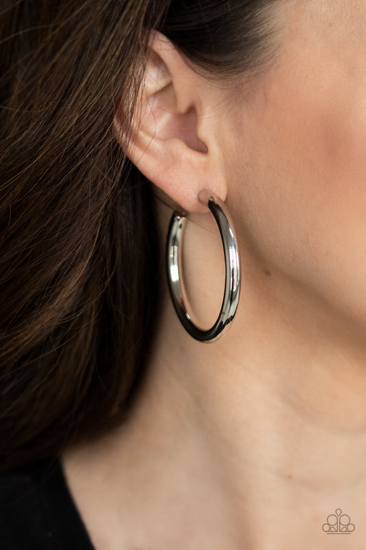 Hoop Hustle Silver Hoop Earring - Paparazzi Accessories