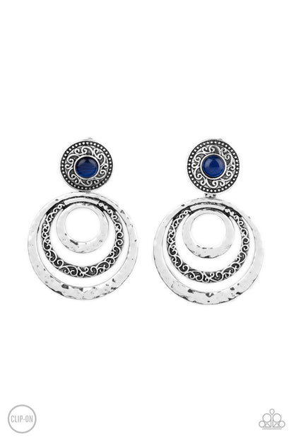 Bare Your Soul Blue Clip-On Earring - Paparazzi Accessories