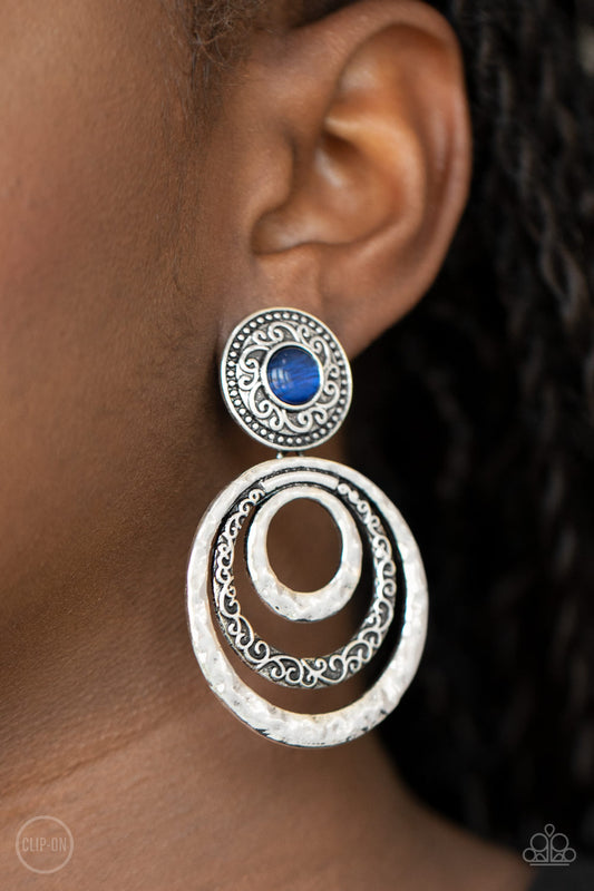 Bare Your Soul Blue Clip-On Earring - Paparazzi Accessories