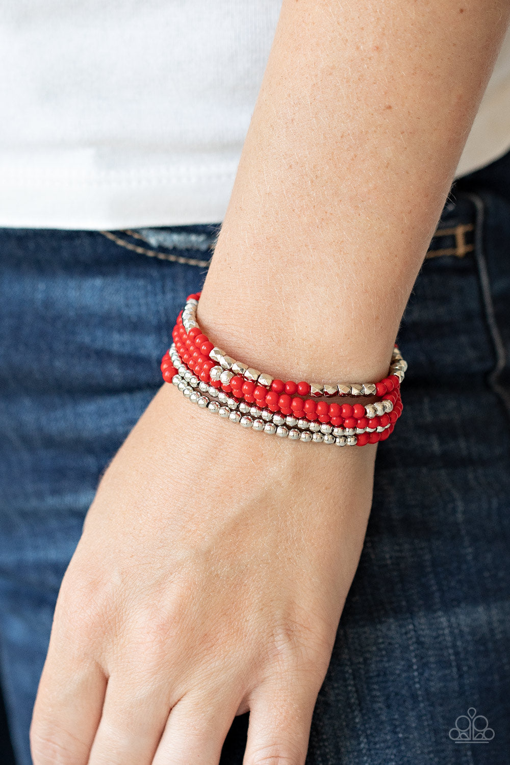 Stacked Showcase Red Bracelet - Paparazzi Accessories