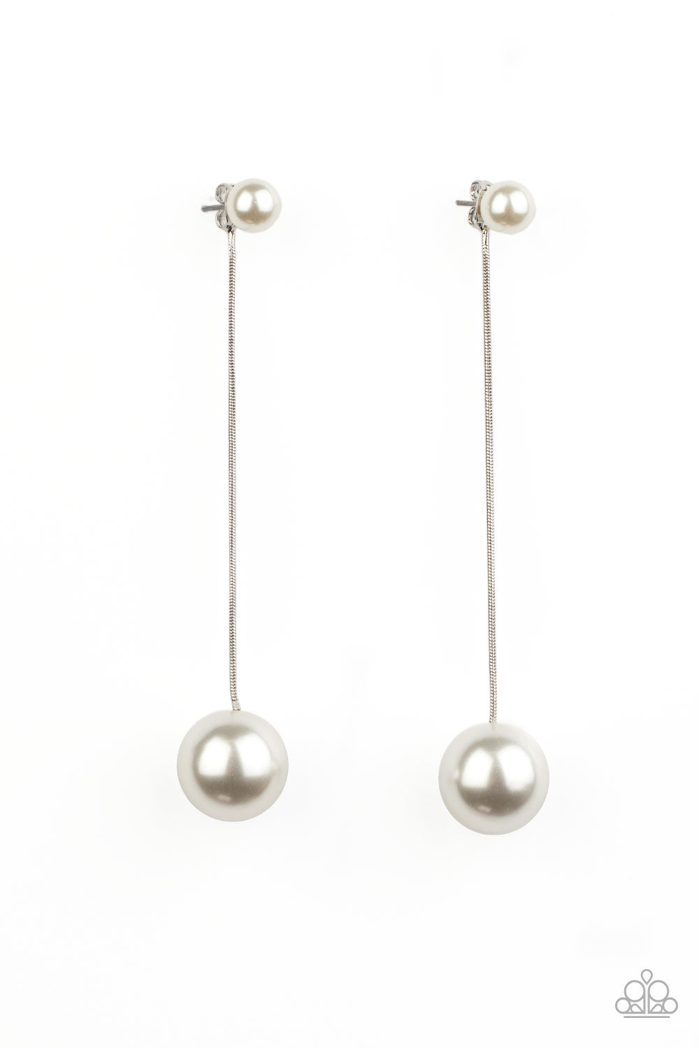 Extended Elegance White Jacket Earring - Paparazzi Accessories