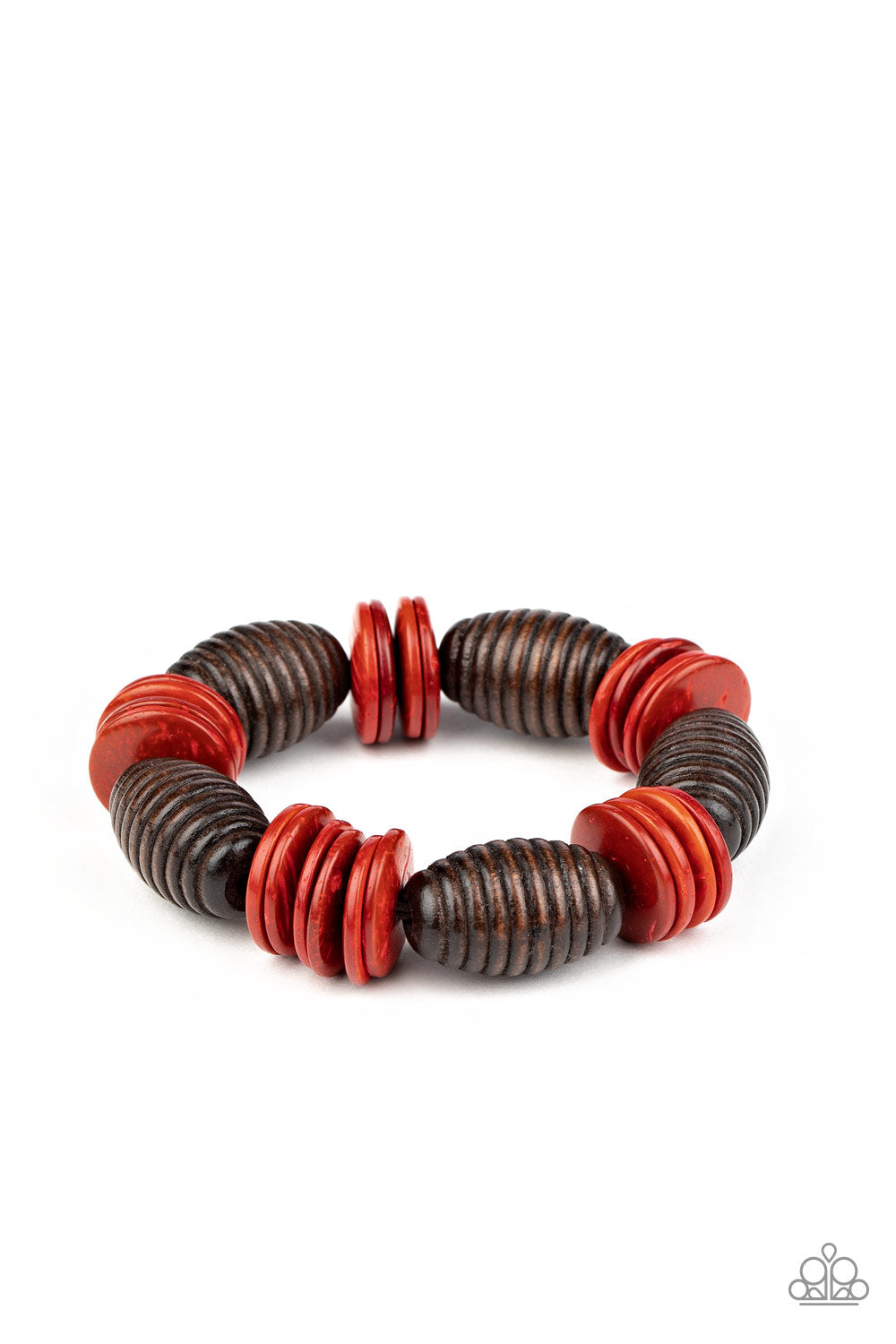 Caribbean Castaway Red Wooden Bracelet - Paparazzi Accessories