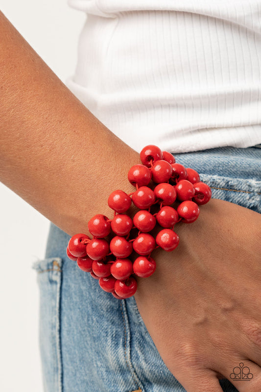 Tiki Tropicana Red Wooden Bracelet - Paparazzi Accessories