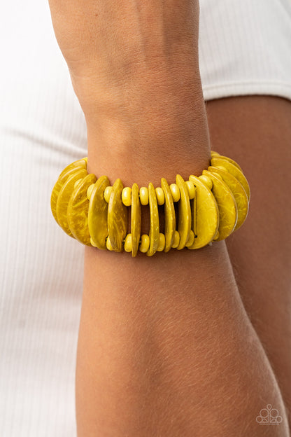 Tropical Tiki Bar Yellow Wooden Bracelet - Paparazzi Accessories