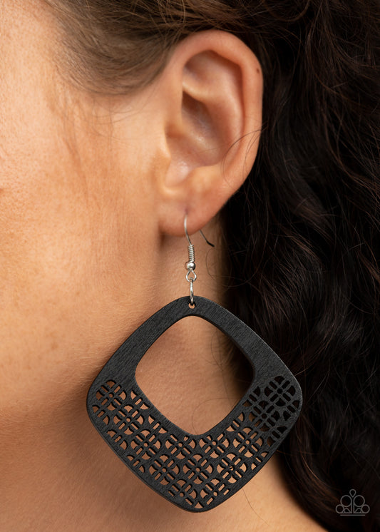 WOOD You Rather Black Wooden Earring - Paparazzi Accessories