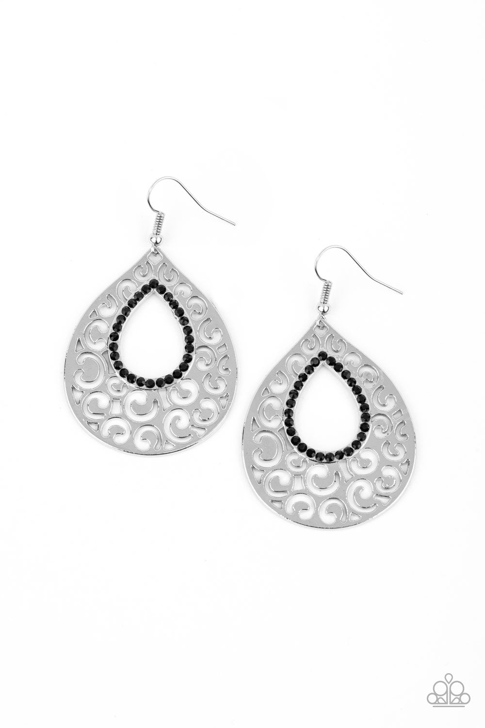 Airy Applique Black Earring - Paparazzi Accessories