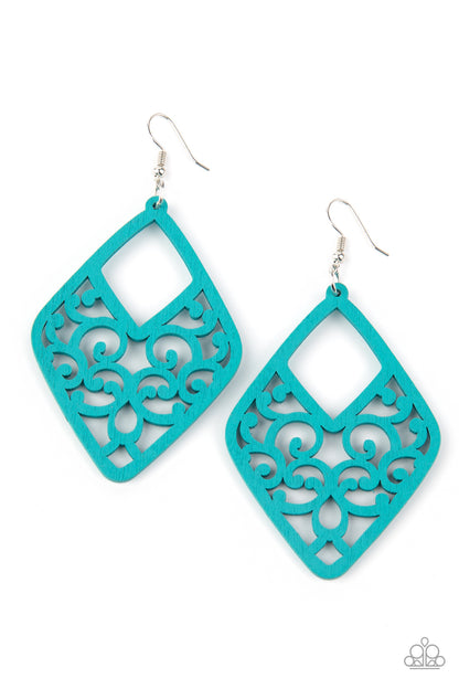 VINE For The Taking Blue Wooden Earring - Paparazzi Accessories