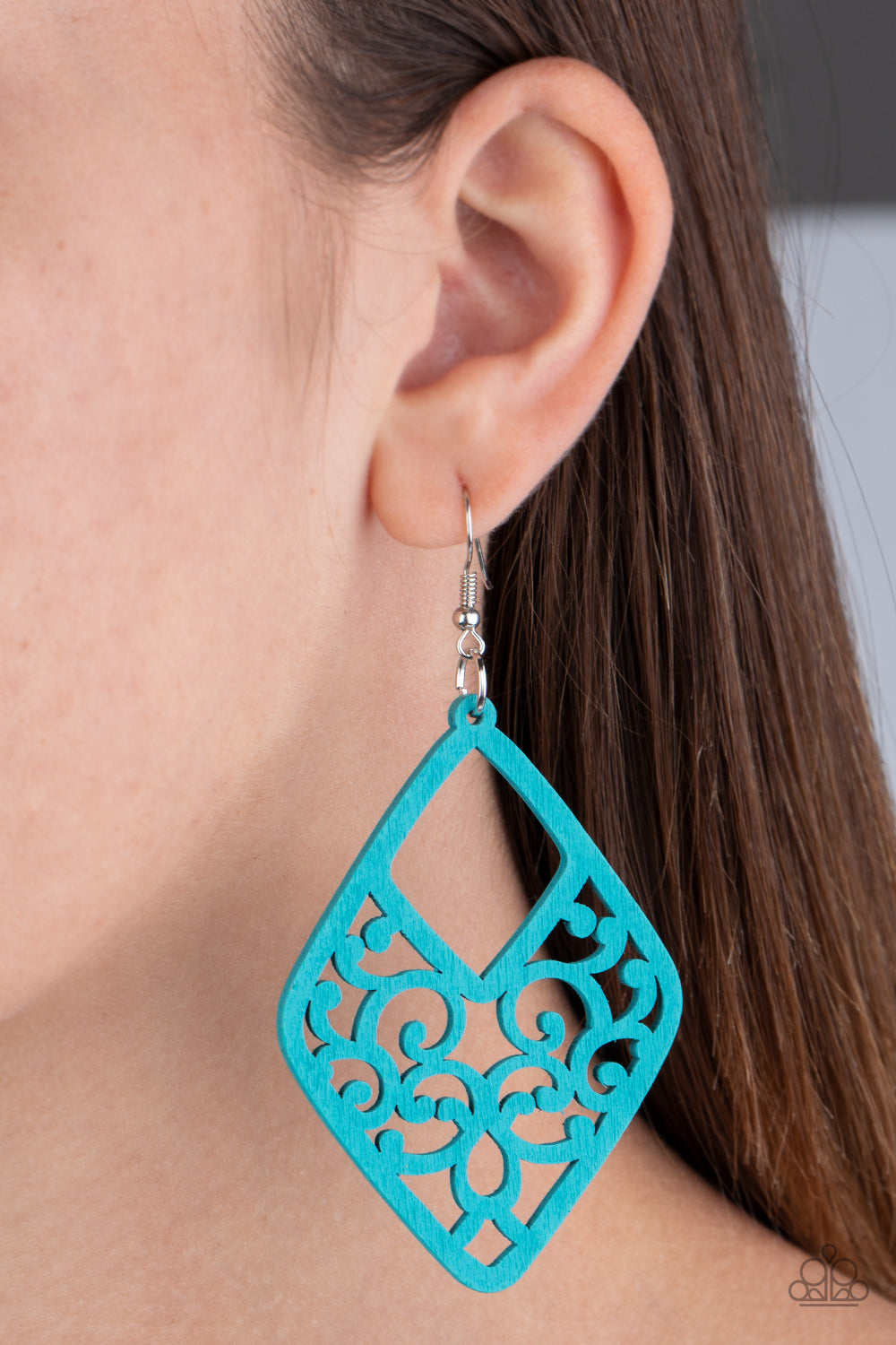 VINE For The Taking Blue Wooden Earring - Paparazzi Accessories