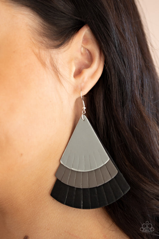 Huge Fanatic Black Leather Earring - Paparazzi Accessories