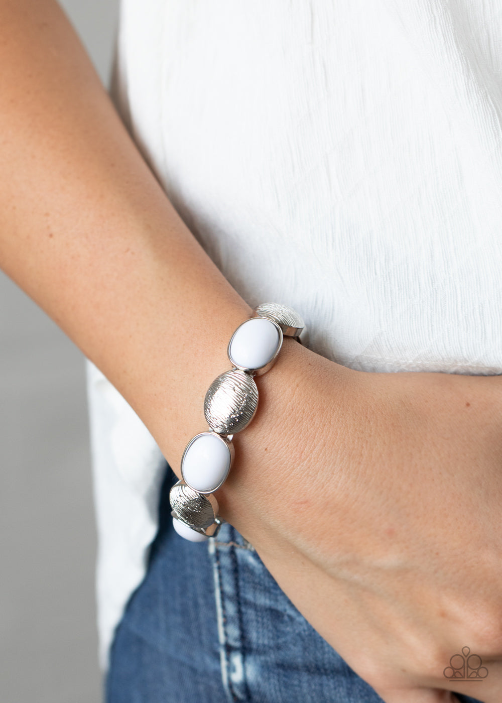 Decadently Dewy White Bracelet - Paparazzi Accessories