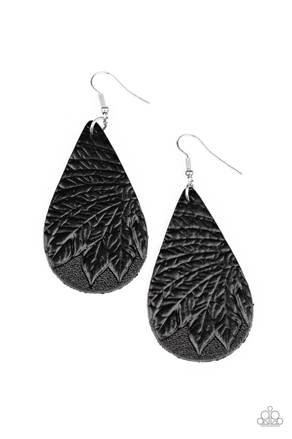 Everyone Remain PALM! Black Leather Earring - Paparazzi Accessories