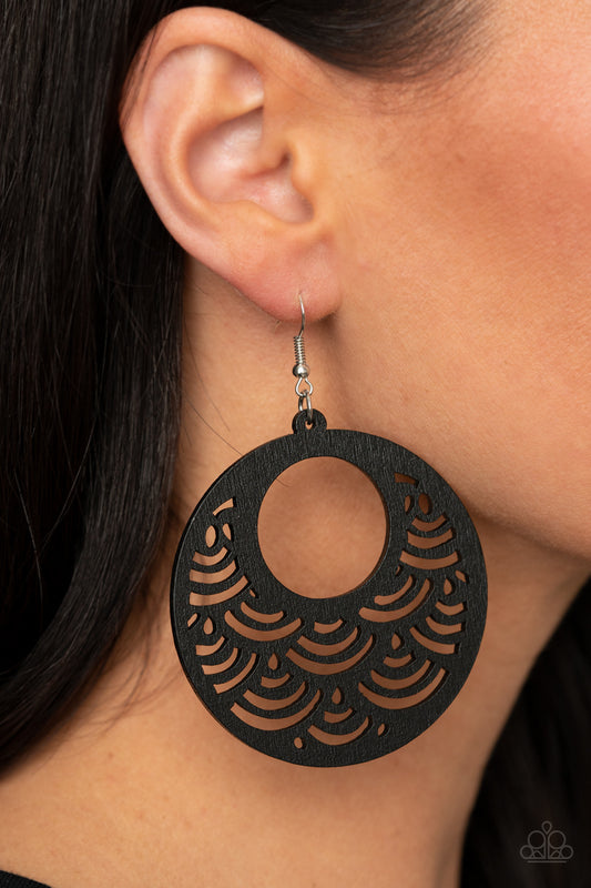 SEA Le Vie! Black Wooden Earring - Paparazzi Accessories