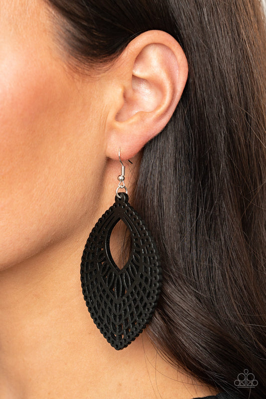 One Beach At A Time Black Wooden Earring - Paparazzi Accessories