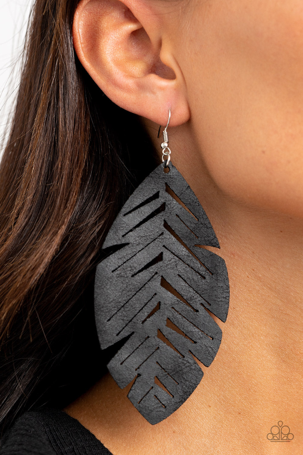 I Want To Fly Black Leather Earring - Paparazzi Accessories