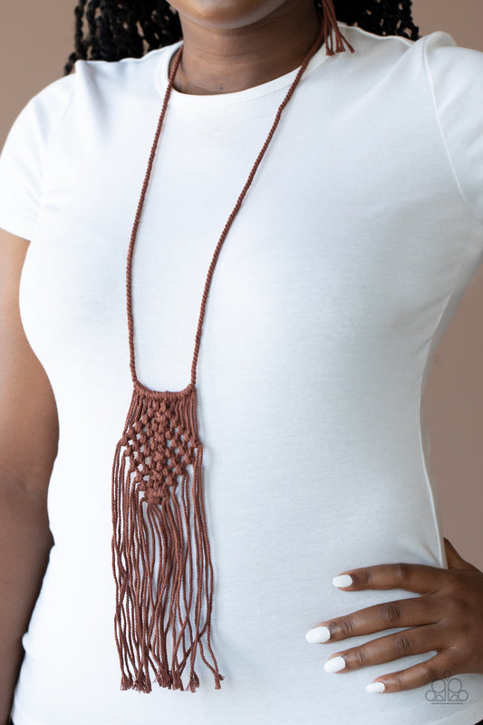 Macrame Mantra Brown Necklace - Paparazzi Accessories