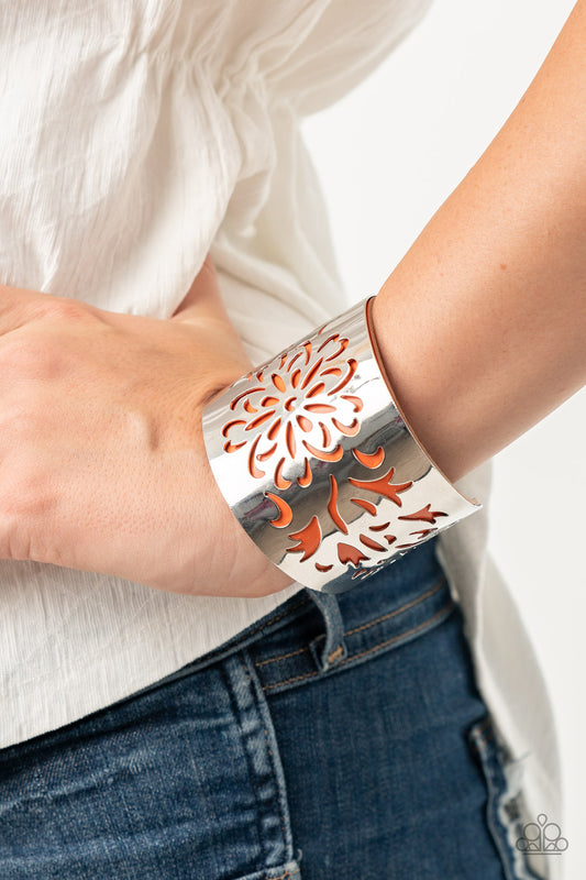 Get Your Bloom On Orange Cuff Bracelet - Paparazzi Accessories