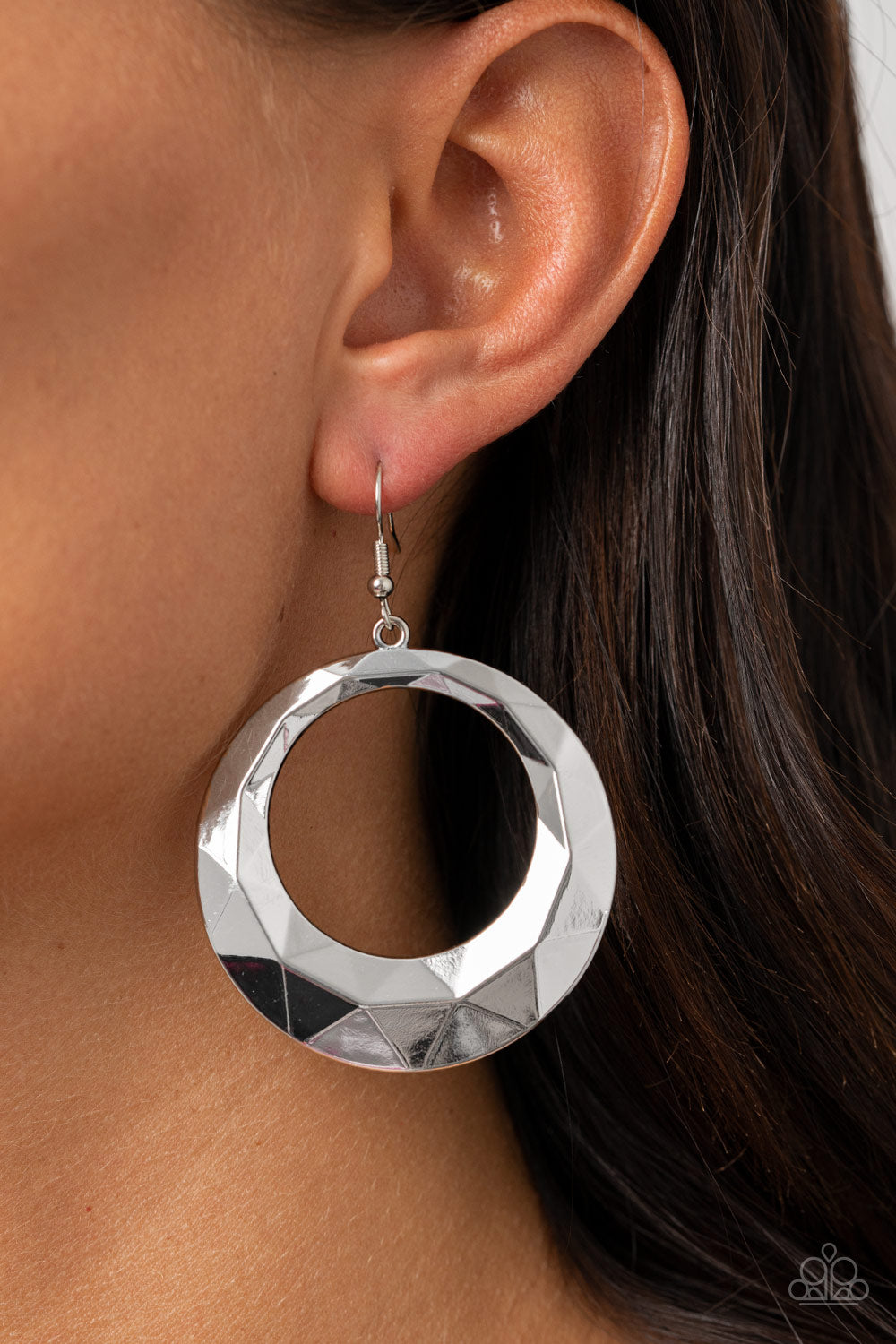 Fiercely Faceted Silver Earring - Paparazzi Accessories