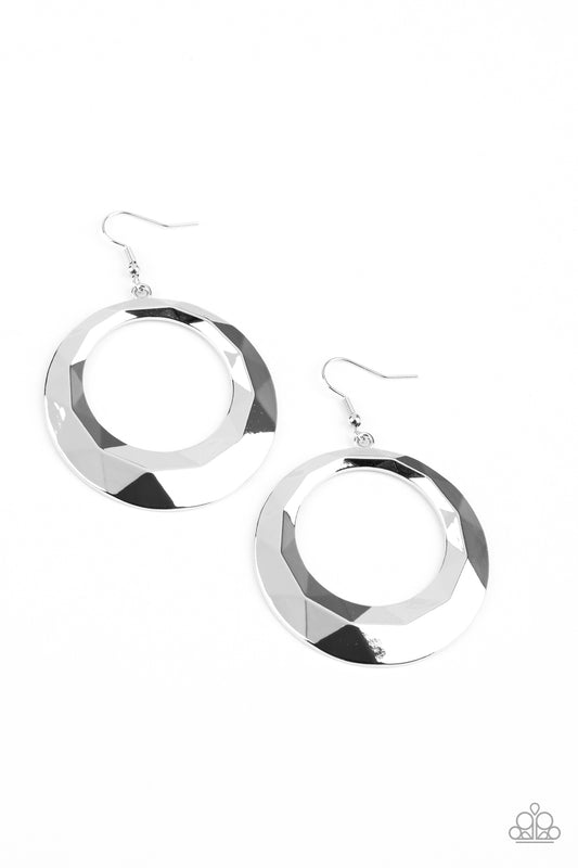 Fiercely Faceted Silver Earring - Paparazzi Accessories