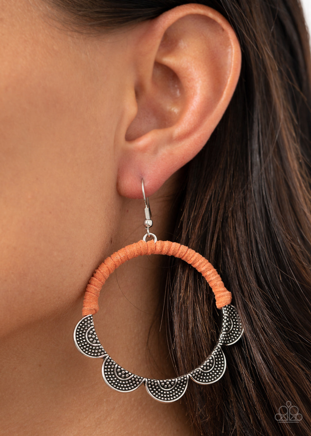 Tambourine Trend Orange Earring - Paparazzi Accessories