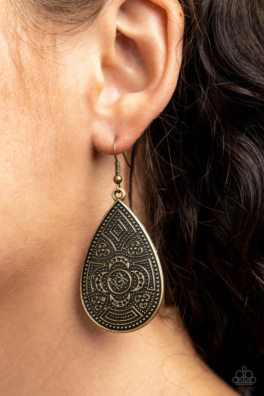 Tribal Takeover Brass Earring - Paparazzi Accessories
