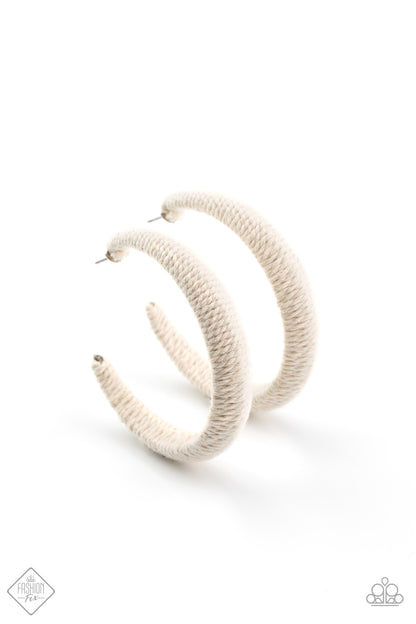 TWINE and Dine White Hoop Earring - Paparazzi Accessories