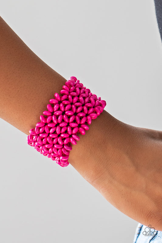 Island Expression Pink Wooden Bracelet - Paparazzi Accessories
