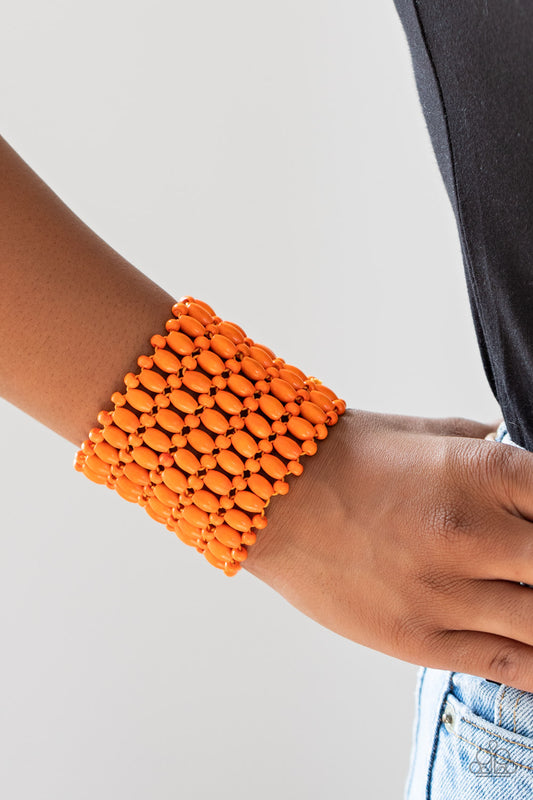 Way Down In Kokomo Orange Wood Bracelet - Paparazzi Accessories