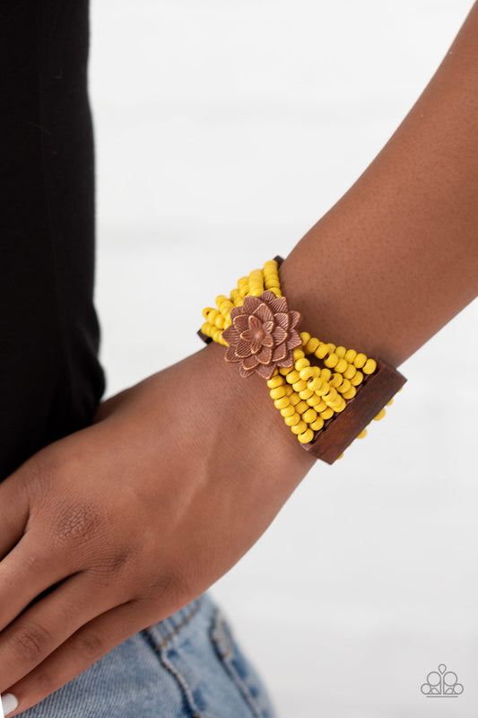 Tropical Sanctuary Yellow Wooden Bracelet - Paparazzi Accessories