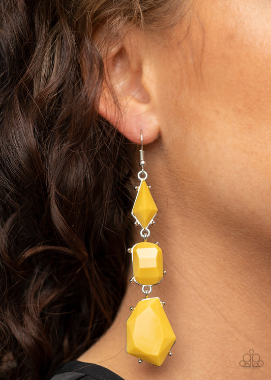 Geo Getaway Yellow Earring - Paparazzi Accessories