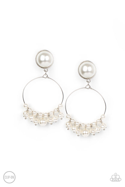 Seize Your Moment White Clip-On Earring - Paparazzi Accessories