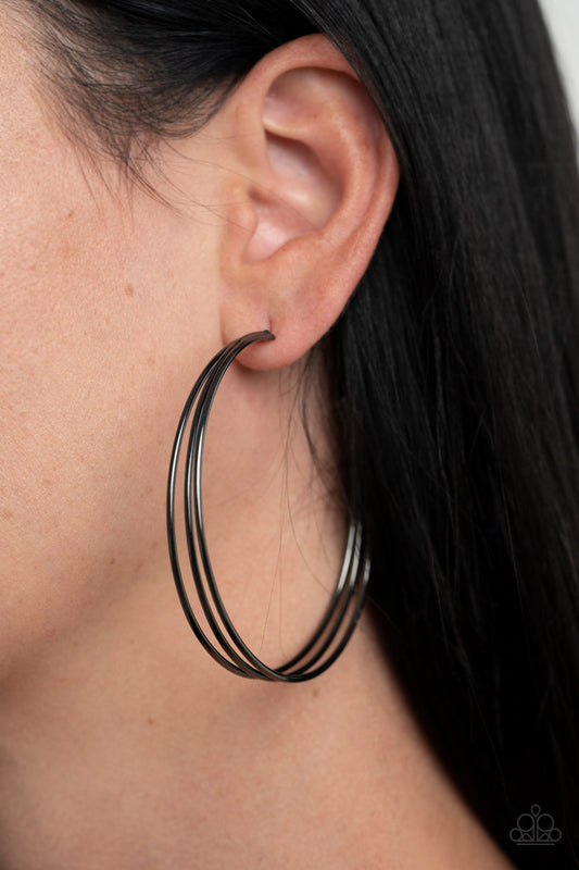 Rimmed Radiance Black Hoop Earring - Paparazzi Accessories