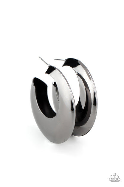 Chic CRESCENTO Black Hoop Earring - Paparazzi Accessories