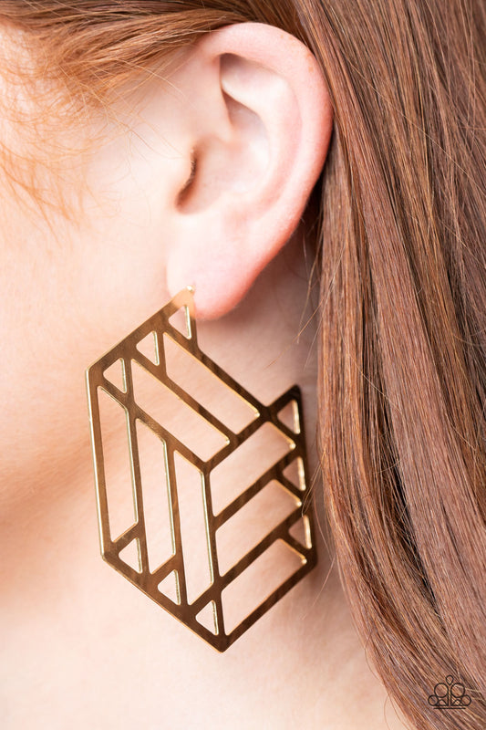 Gotta Get GEO-ing Gold Hoop Earring - Paparazzi Accessories