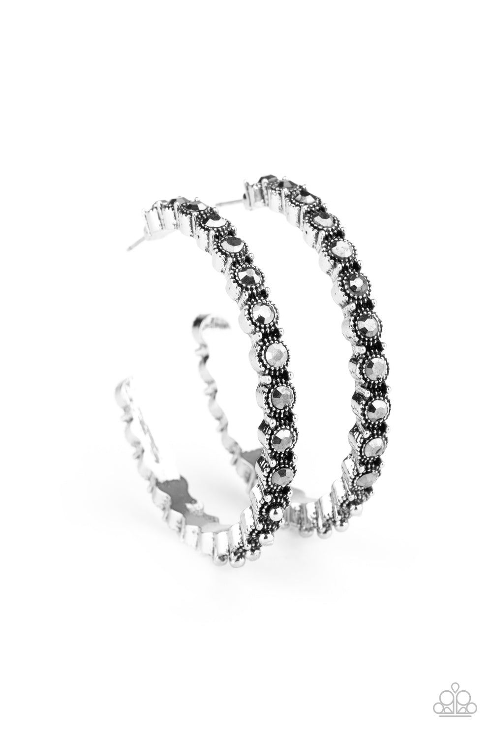 Rhinestone Studded Sass Silver Hoop Earring - Paparazzi Accessories