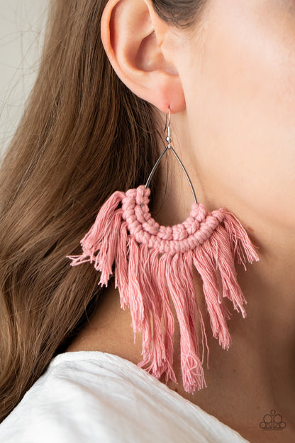 Wanna Piece Of MACRAME? Pink Earring - Paparazzi Accessories