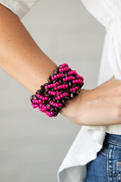 Cozy in Cozumel Pink Wooden Bracelet - Paparazzi Accessories