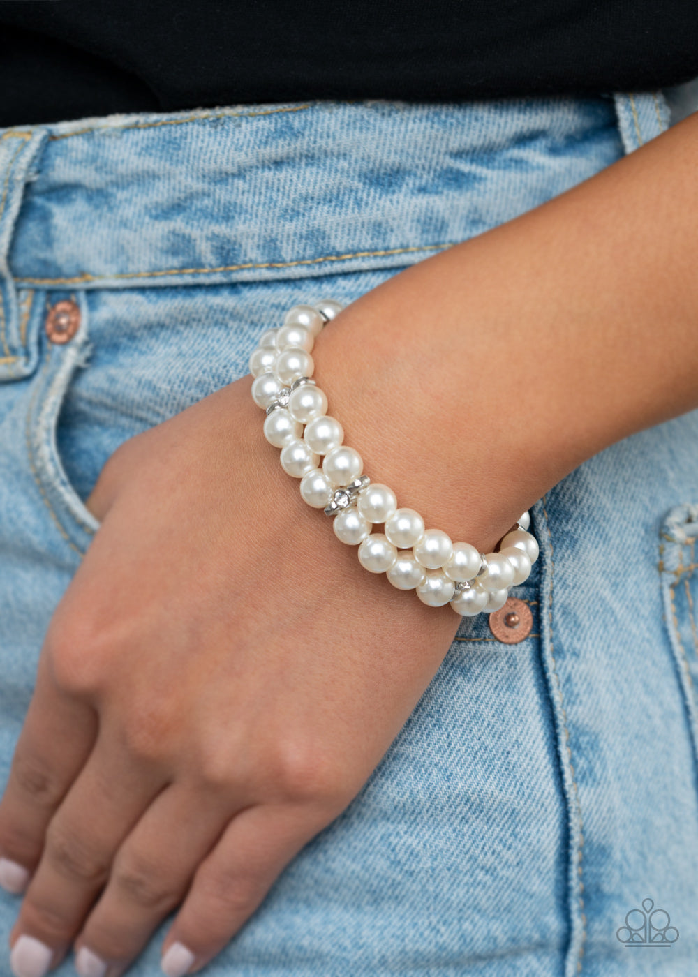 Downtown Debut White Pearl Bracelet - Paparazzi Accessories