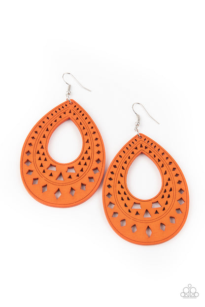 Belize Beauty Orange Wooden Earring - Paparazzi Accessories