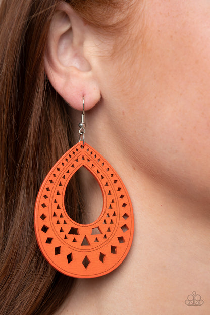 Belize Beauty Orange Wooden Earring - Paparazzi Accessories