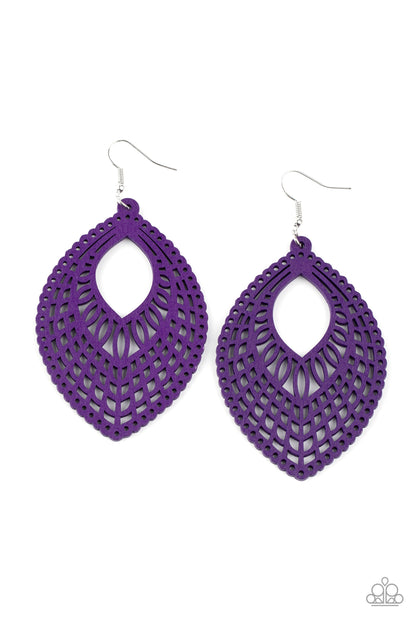 One Beach At A Time Purple Wooden Earring - Paparazzi Accessories