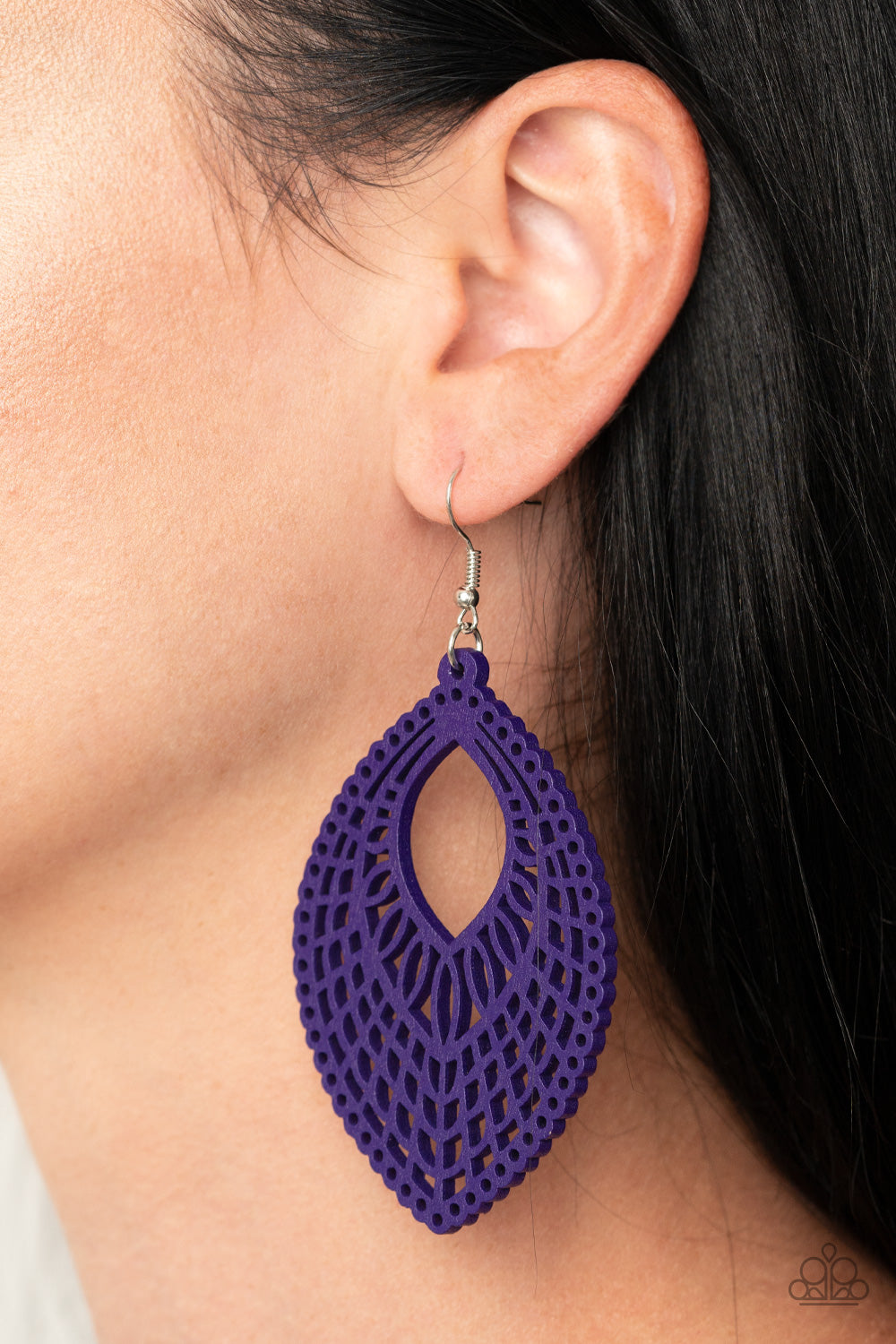 One Beach At A Time Purple Wooden Earring - Paparazzi Accessories