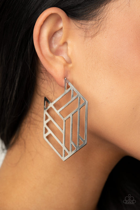 Gotta Get GEO-ing Silver Hoop Earring - Paparazzi Accessories