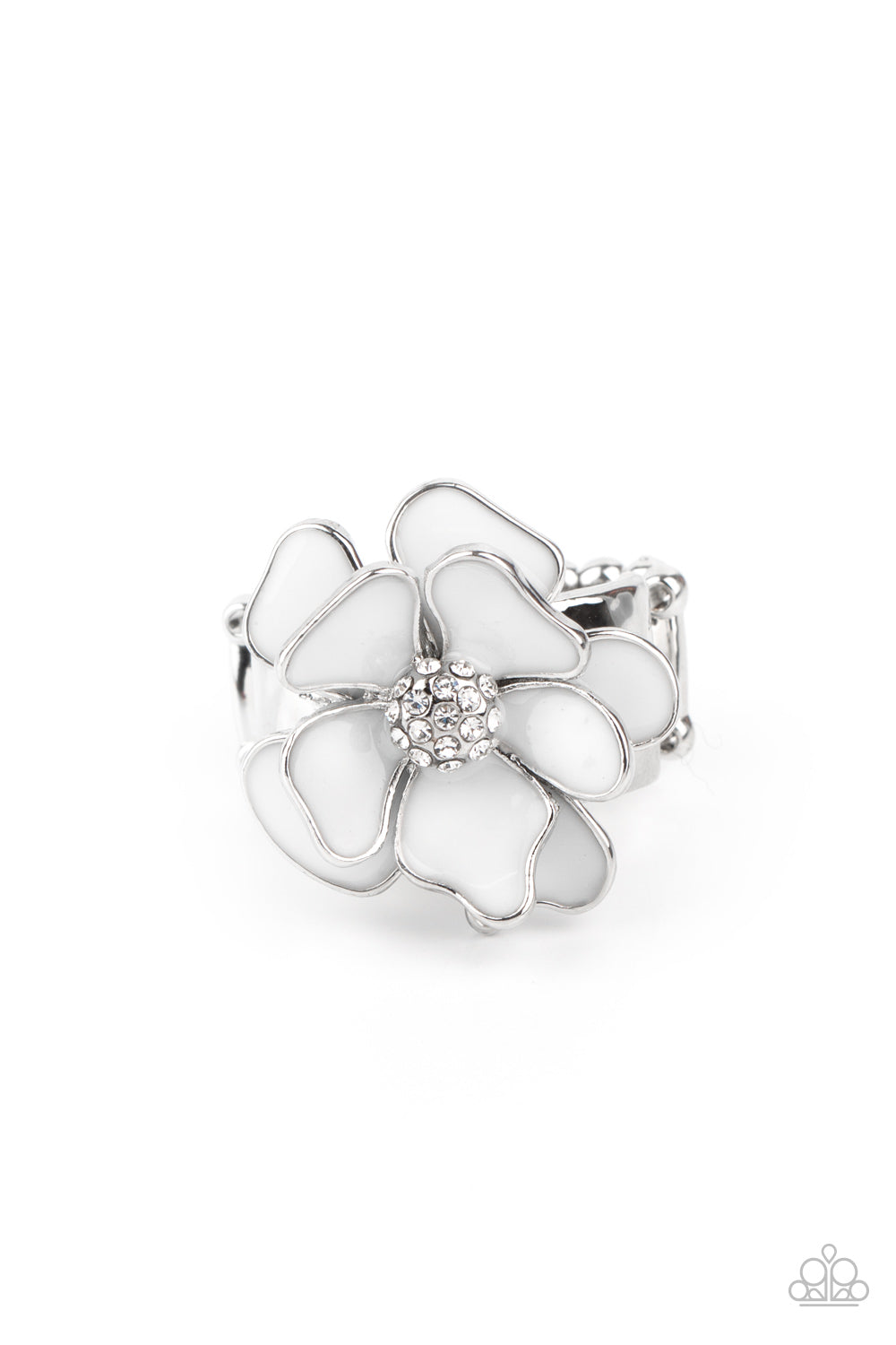 Hibiscus Holiday White Ring - Paparazzi Accessories