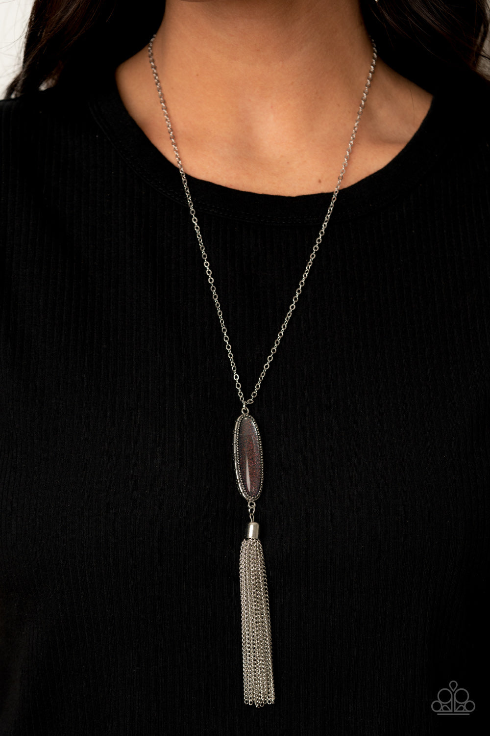 Stay Cool Multi Necklace - Paparazzi Accessories  A shimmery silver tassel streams from the bottom of a glittery beaded pendant, creating a dazzling look at the bottom of a lengthened silver chain. Features an adjustable clasp closure.  Sold as one individual necklace. Includes one pair of matching earrings.