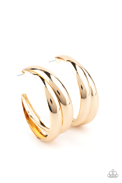 Colossal Curves Gold Hoop Earring - Paparazzi Accessories