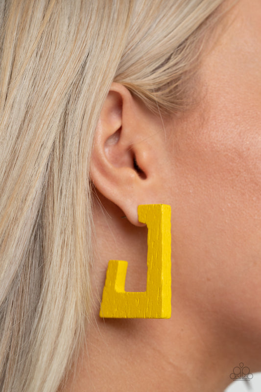 The Girl Next OUTDOOR Yellow Wooden Earring - Paparazzi Accessories