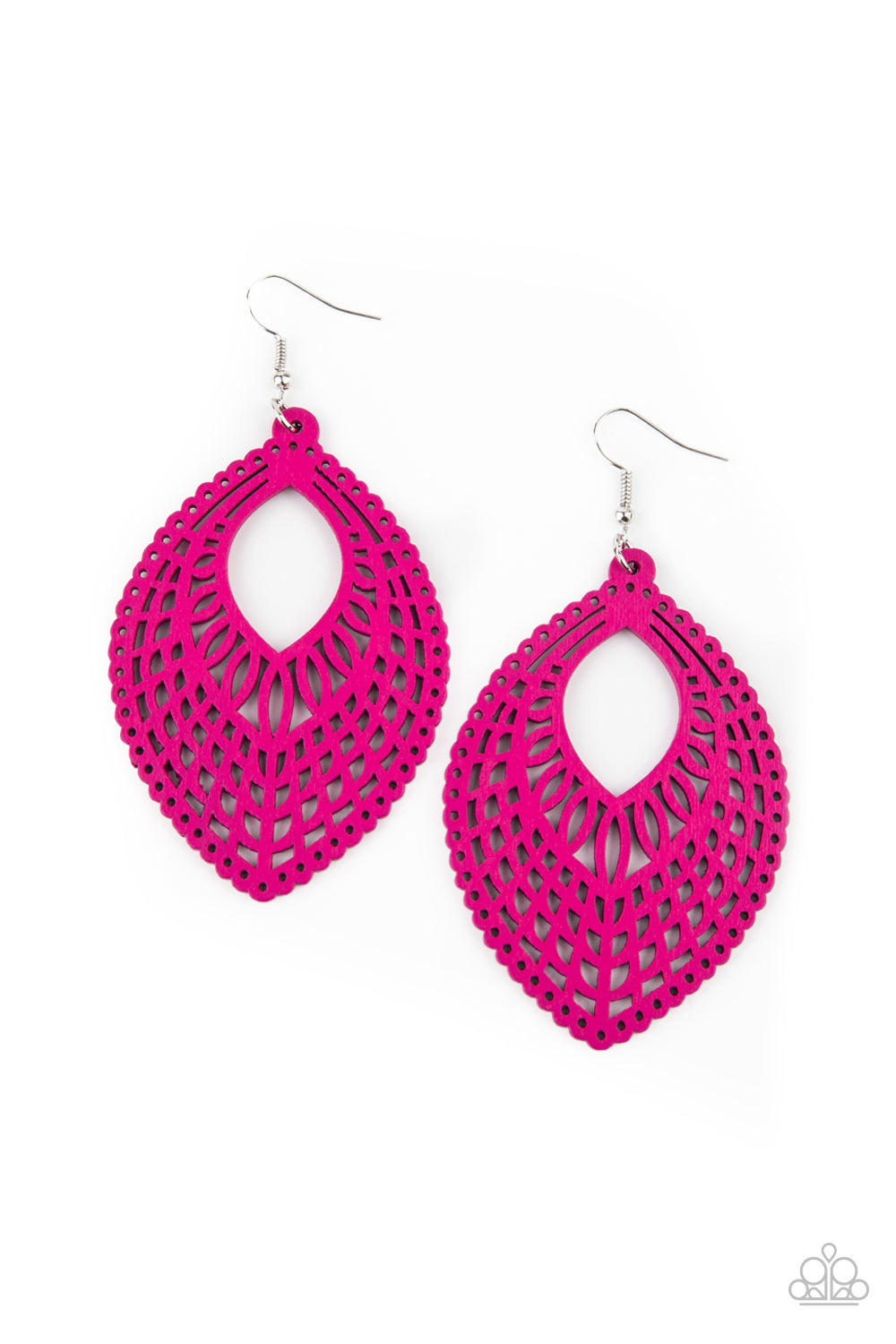 One Beach At A Time Pink Wooden Earring - Paparazzi Accessories