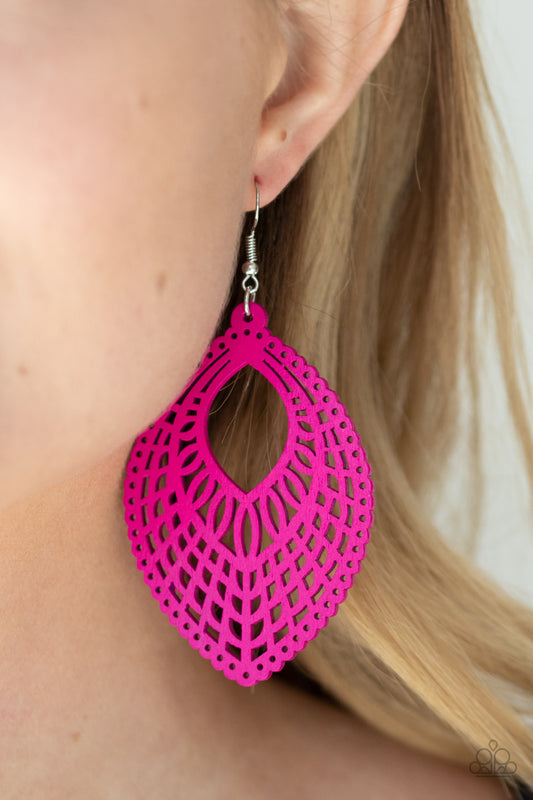 One Beach At A Time Pink Wooden Earring - Paparazzi Accessories