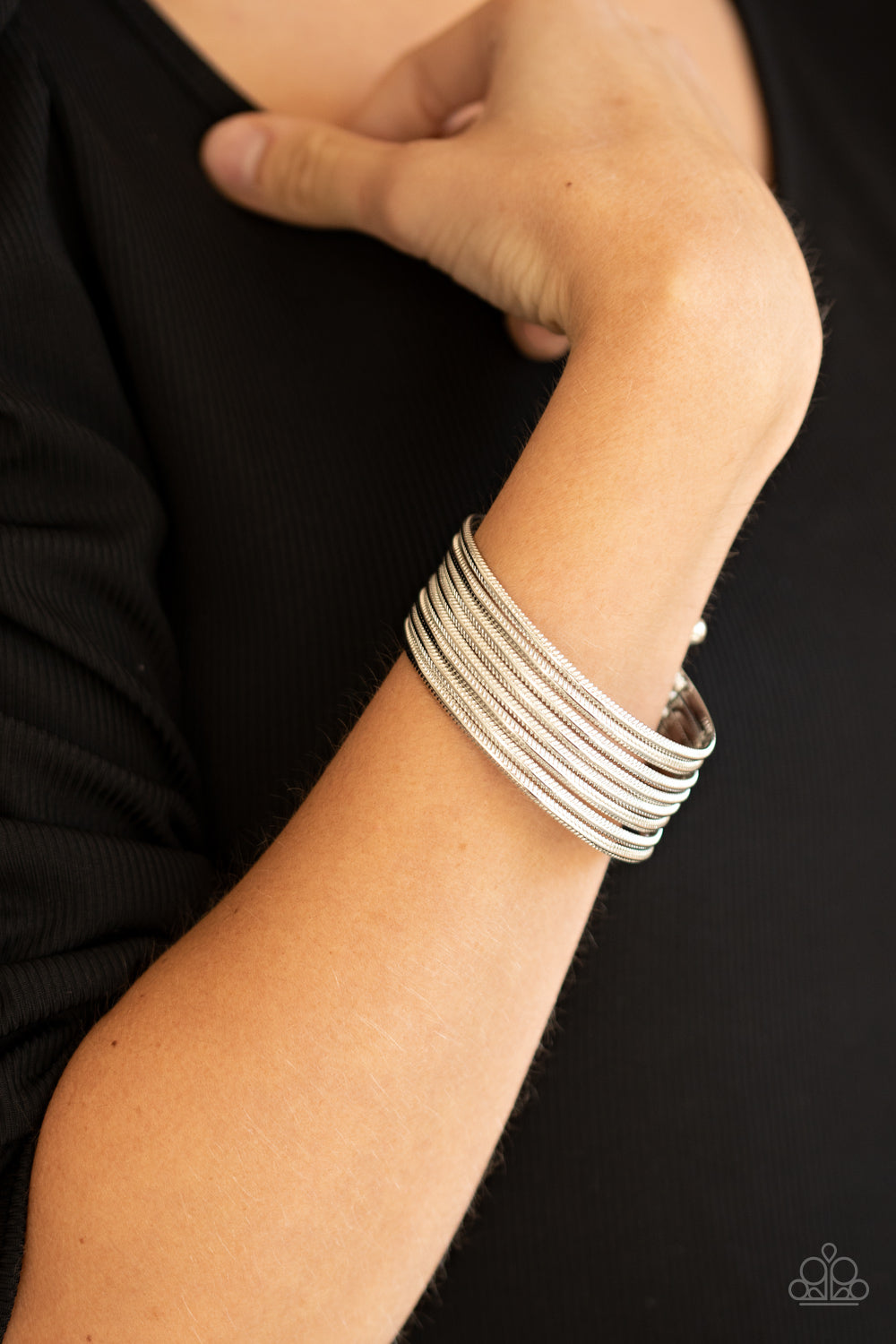 Now Watch Me Stack Silver Cuff Bracelet - Paparazzi Accessories